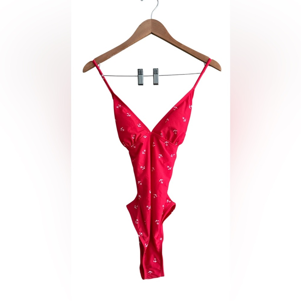 Old Navy: Red One Piece Swimsuit with White Anchors